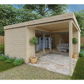 Bureau de jardin en bois massif avec terrasse 18,6m² - madriers 40mm traités et teintés marron Gardy Shelter Ma boutique